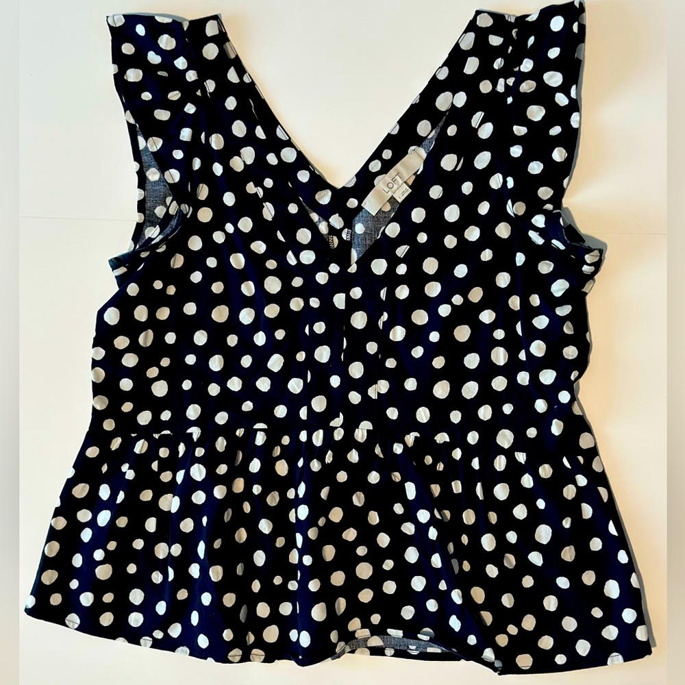 LOFT Blue Polka Dot Blouse Size S